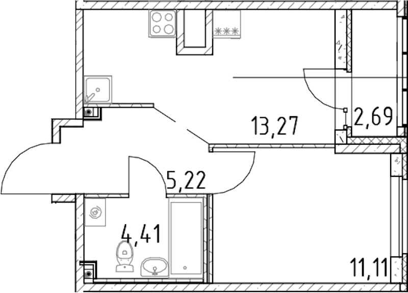1-комнатная квартира 34.01 м², 11/23 эт., ЖК «Город Первых»